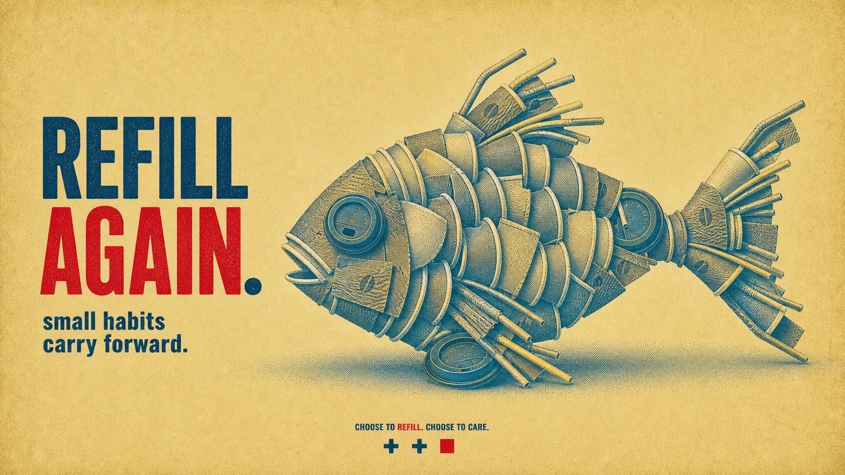 Halftone Assemblage Metaphor PSA Poster Style — example AI image, 16:9