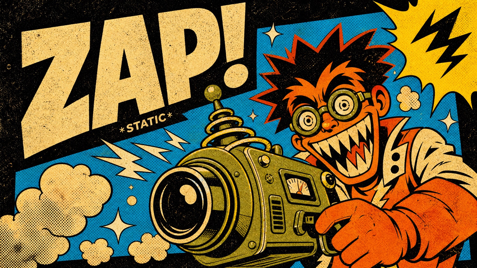 Impact Burst Halftone Comic Poster Style — example AI image, 16:9