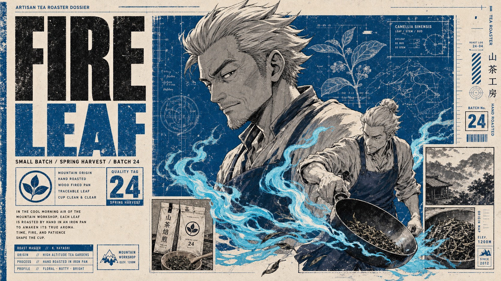 Manga Dossier Blueprint Poster — example AI image, 16:9
