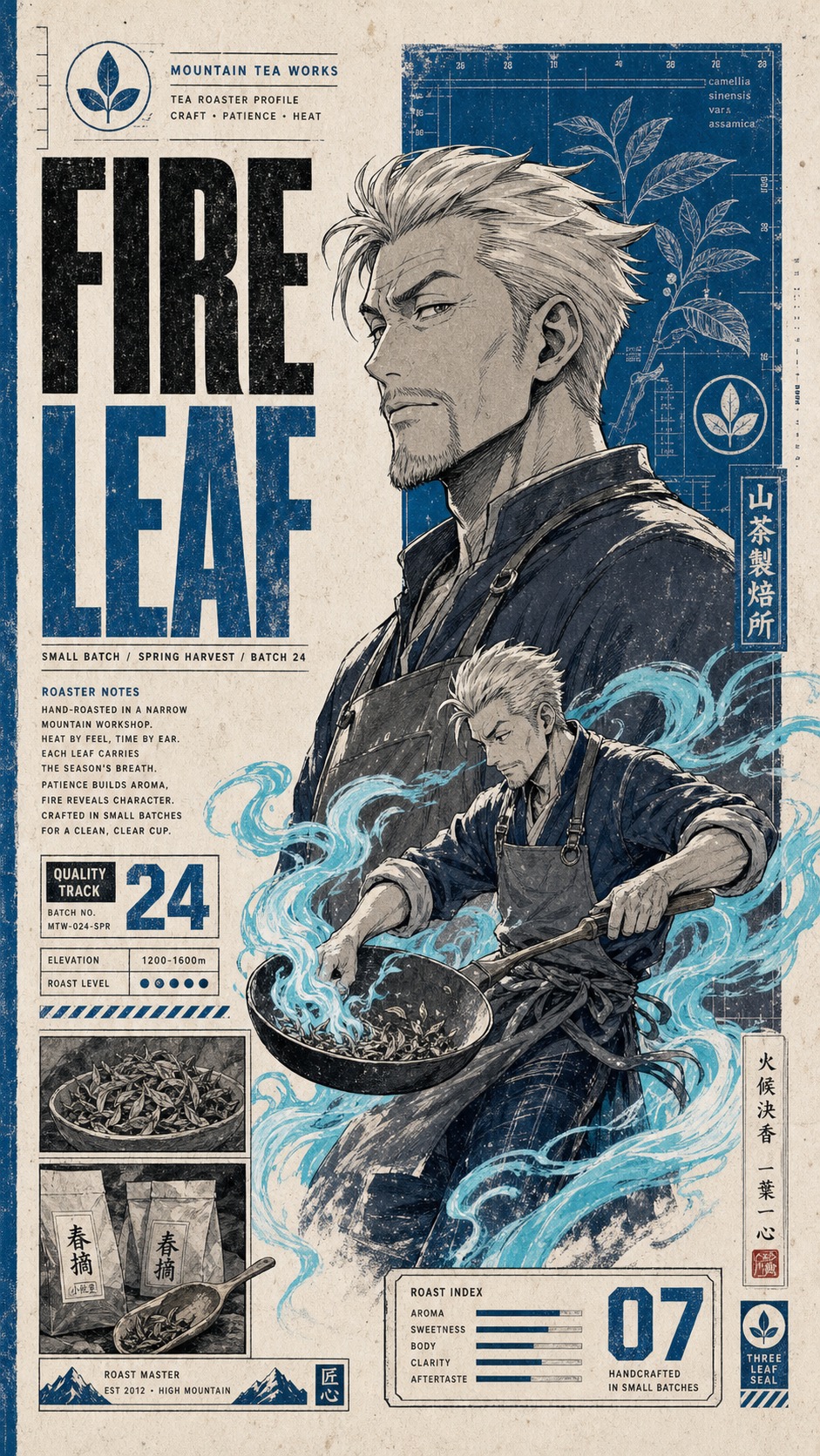 Manga Dossier Blueprint Poster — example AI image, 9:16