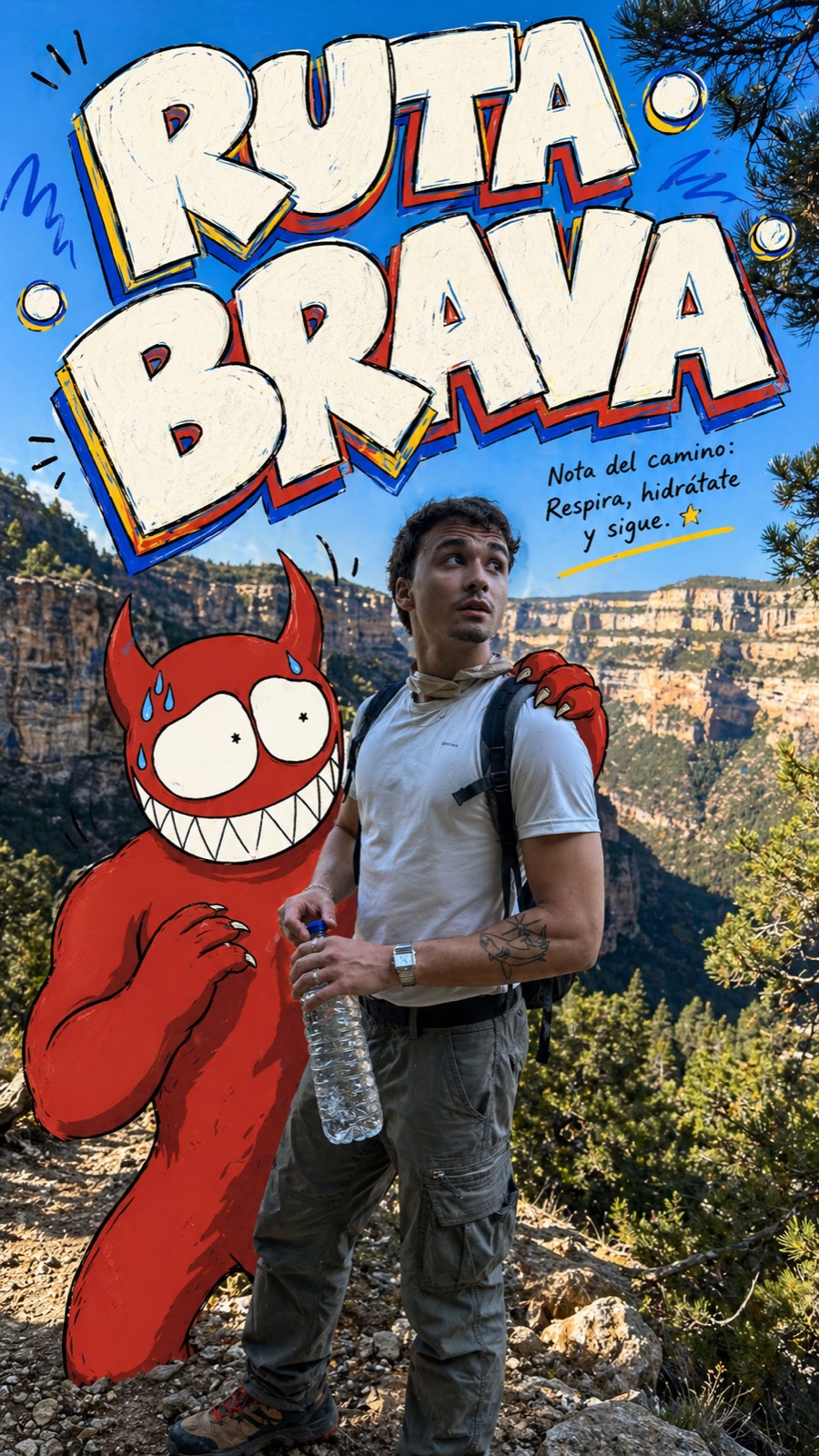 Mountain Trail Monster Doodle Poster Style — example AI image, 9:16