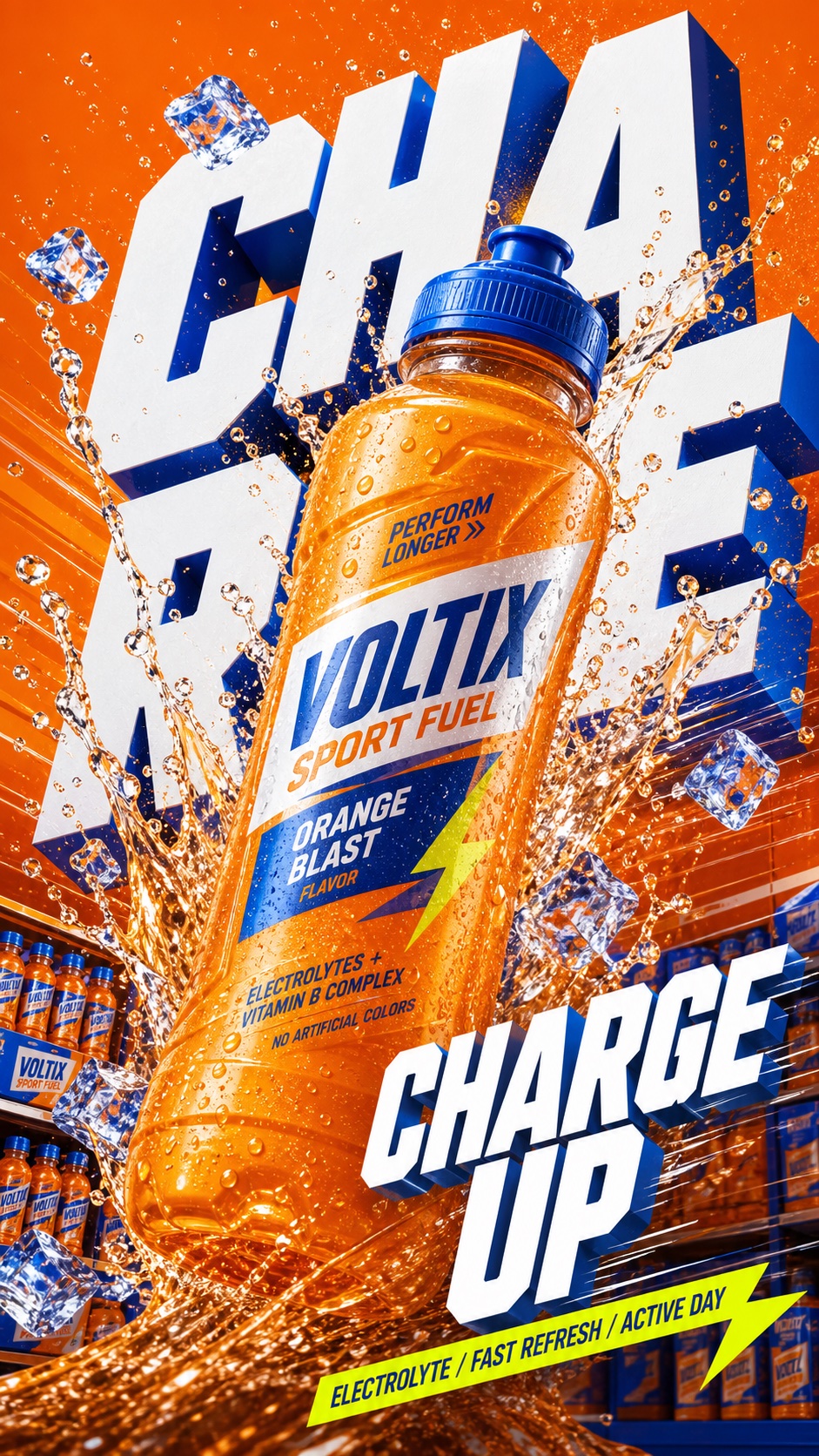 Multi-Color Beverage Splash Ad System Style — example AI image, 9:16
