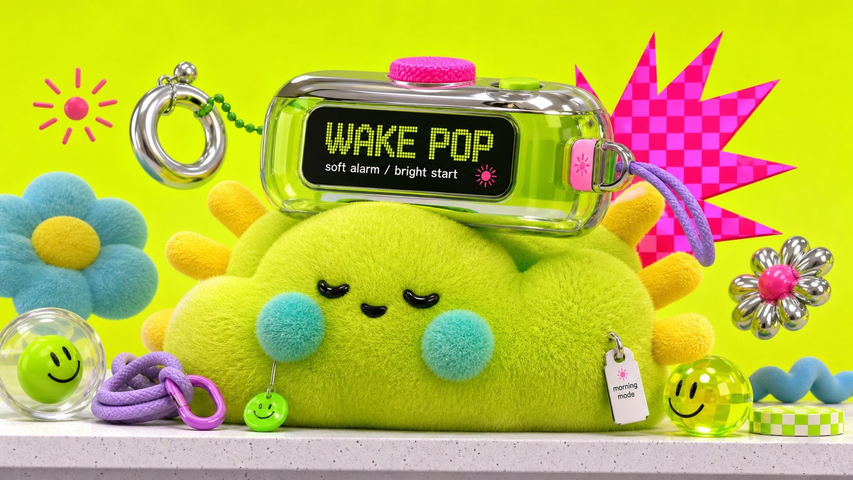Neon Plush Gadget Pop 3D Style — example AI image, 16:9