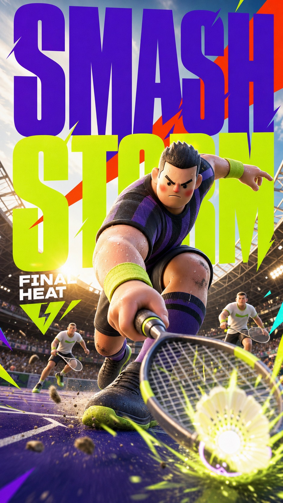 Neon Stadium 3D Hero Type Poster Style — example AI image, 9:16