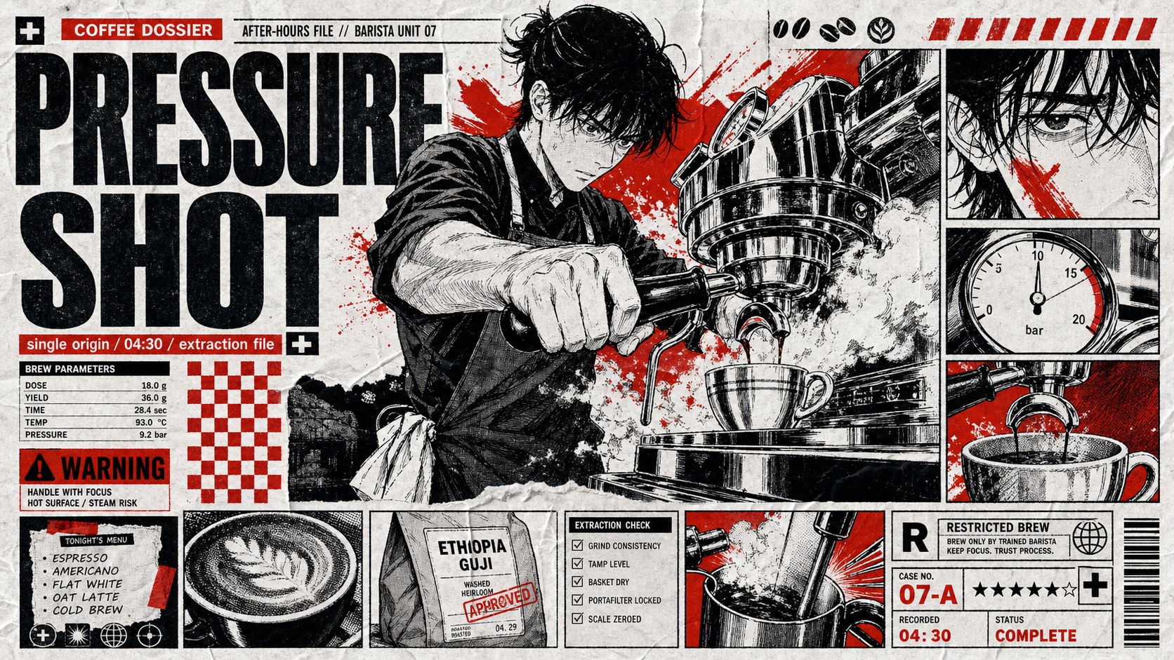 Red Black Manga Tabloid Poster Style — example AI image, 16:9