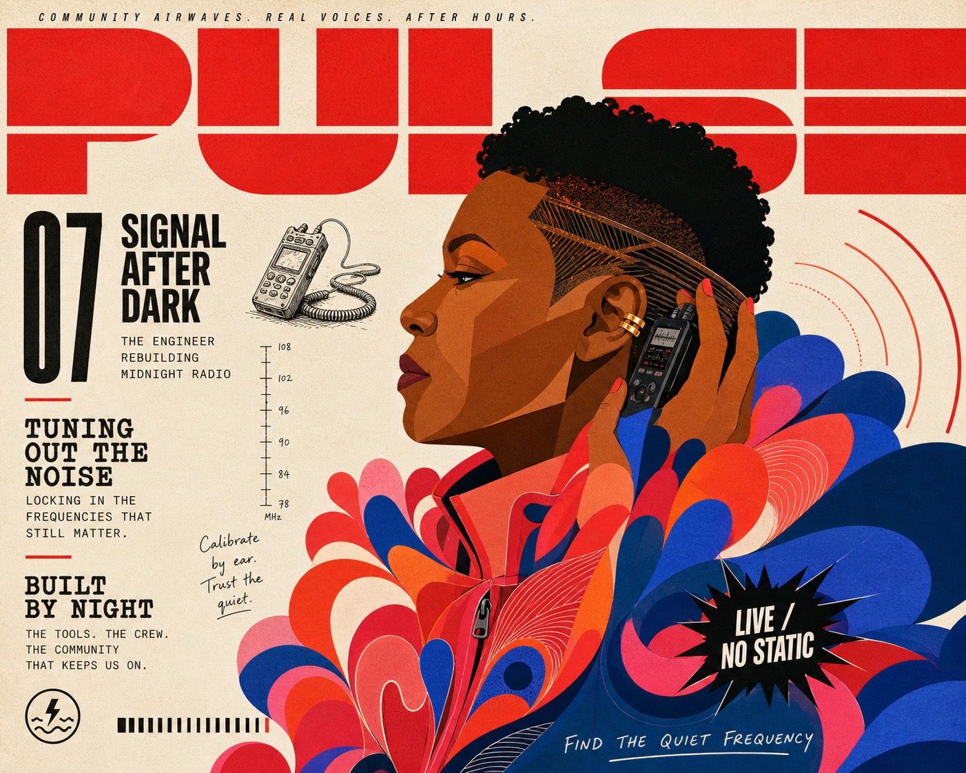 Signal Red Petal Profile Editorial Cover — example AI image, 16:9