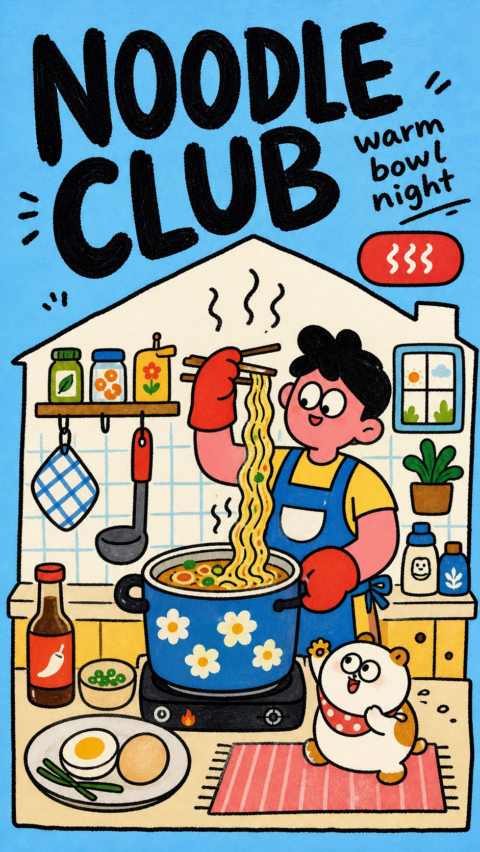 Sky Blue Home Life Doodle Poster Style — example AI image, 9:16