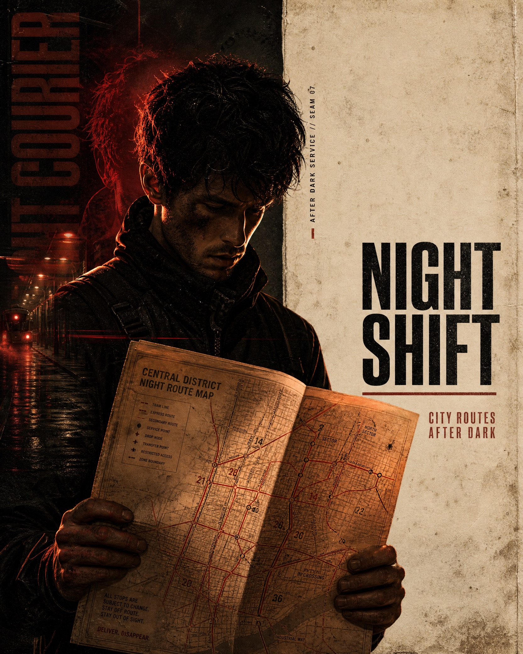 Split Scorched Editorial Poster — example AI image, 9:16