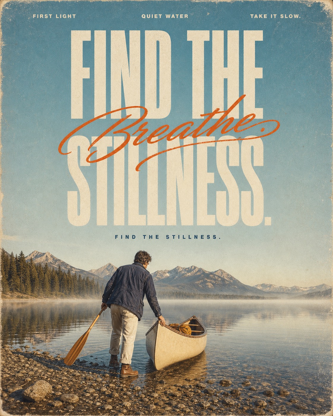Sun-Faded Scenic Editorial Poster — example AI image, 9:16