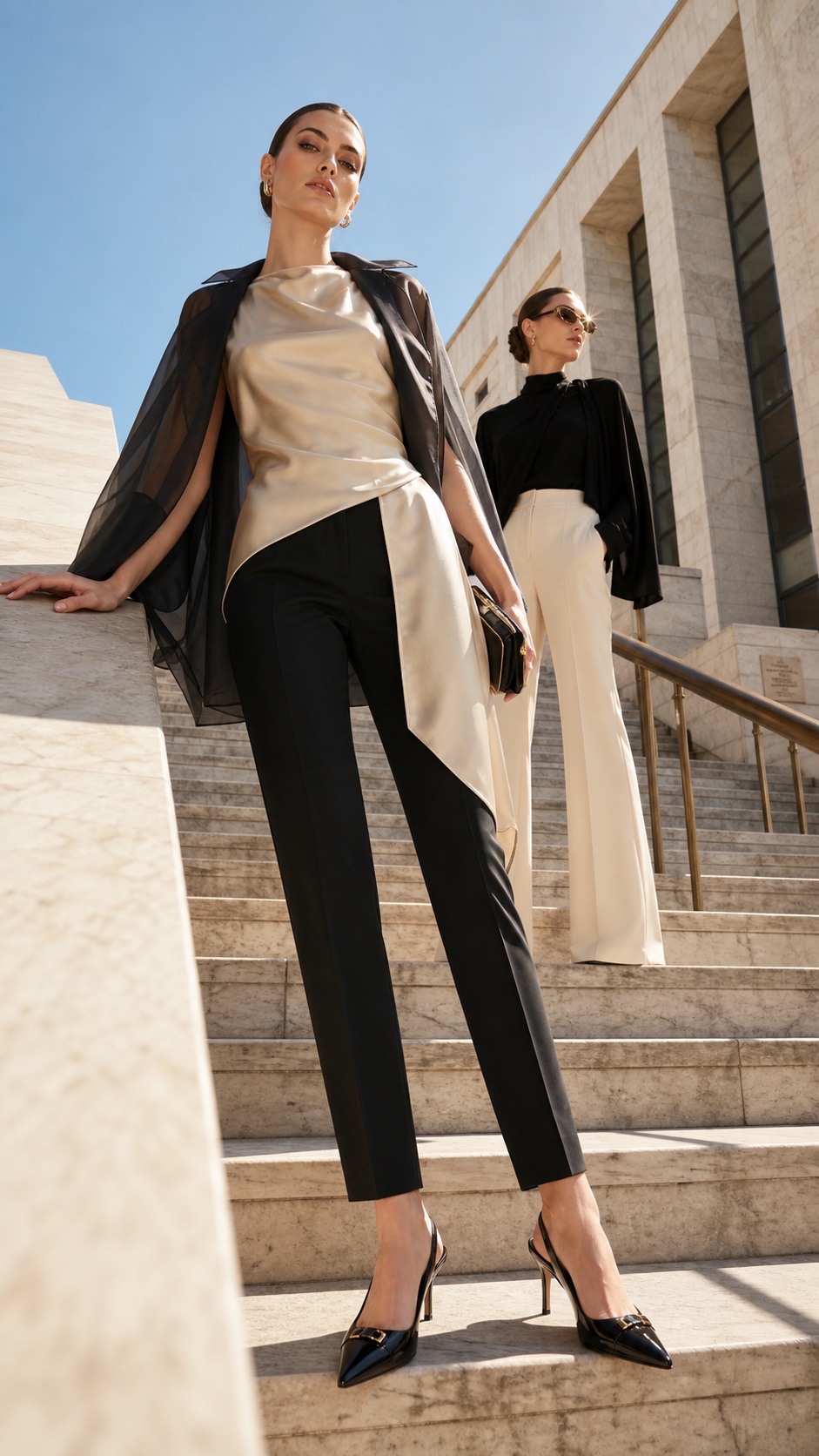 Sunlit Architectural Fashion Editorial — example AI image, 9:16
