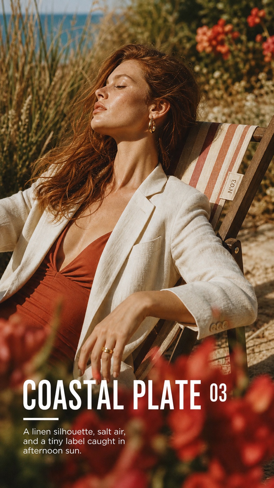 Sunlit Supermodel Nameplate Editorial — example AI image, 9:16