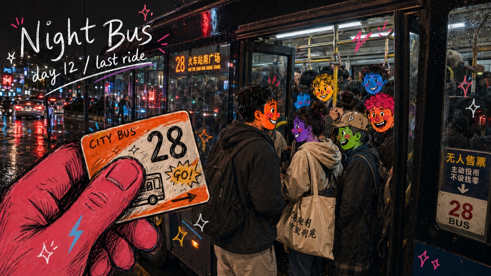 Urban Transit Doodle Diary Style — example AI image, 16:9