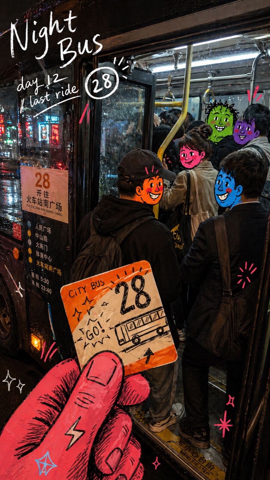 Urban Transit Doodle Diary Style — example AI image, 9:16