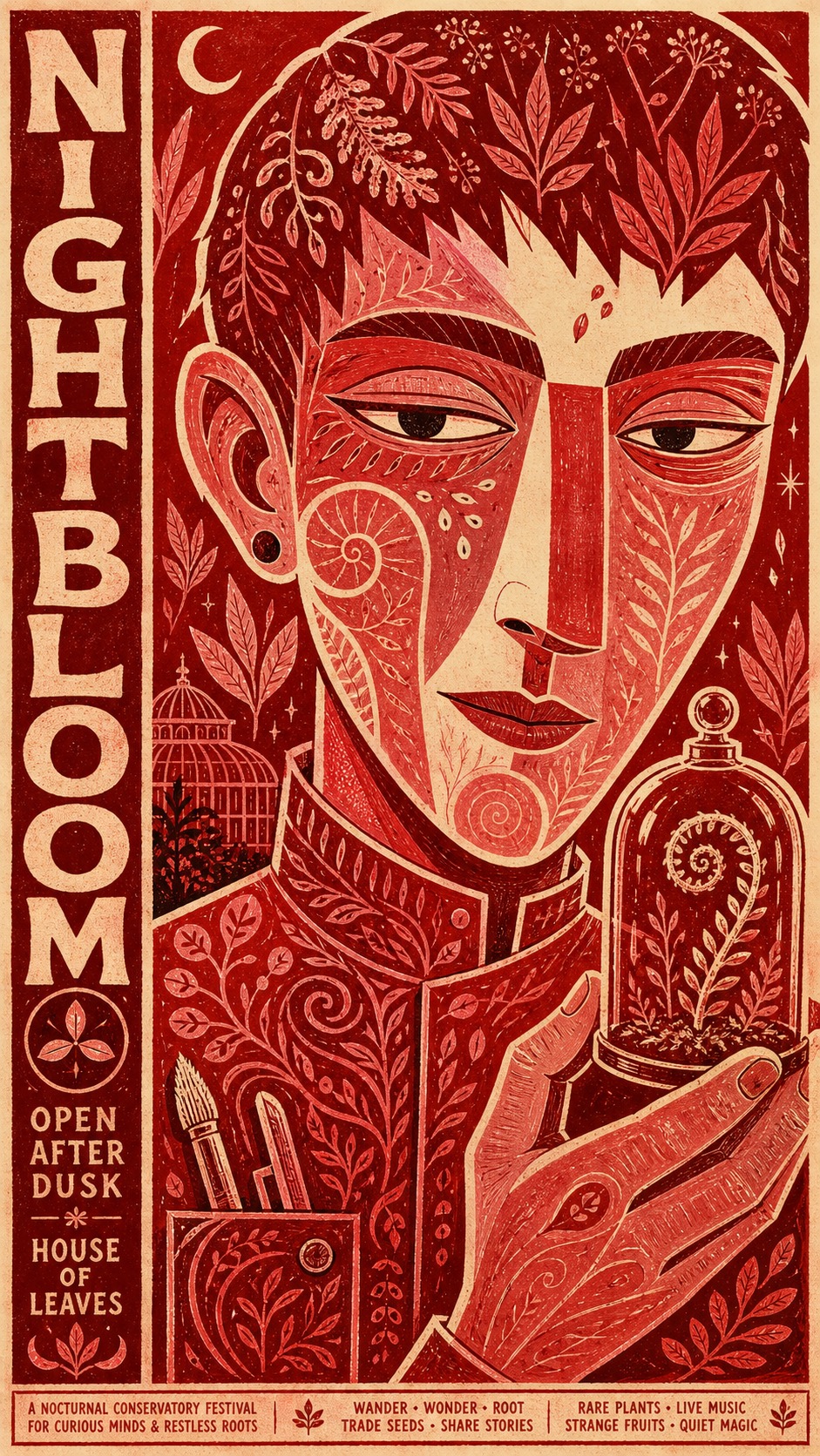 Vermilion Folk Screenprint Character Poster — example AI image, 9:16