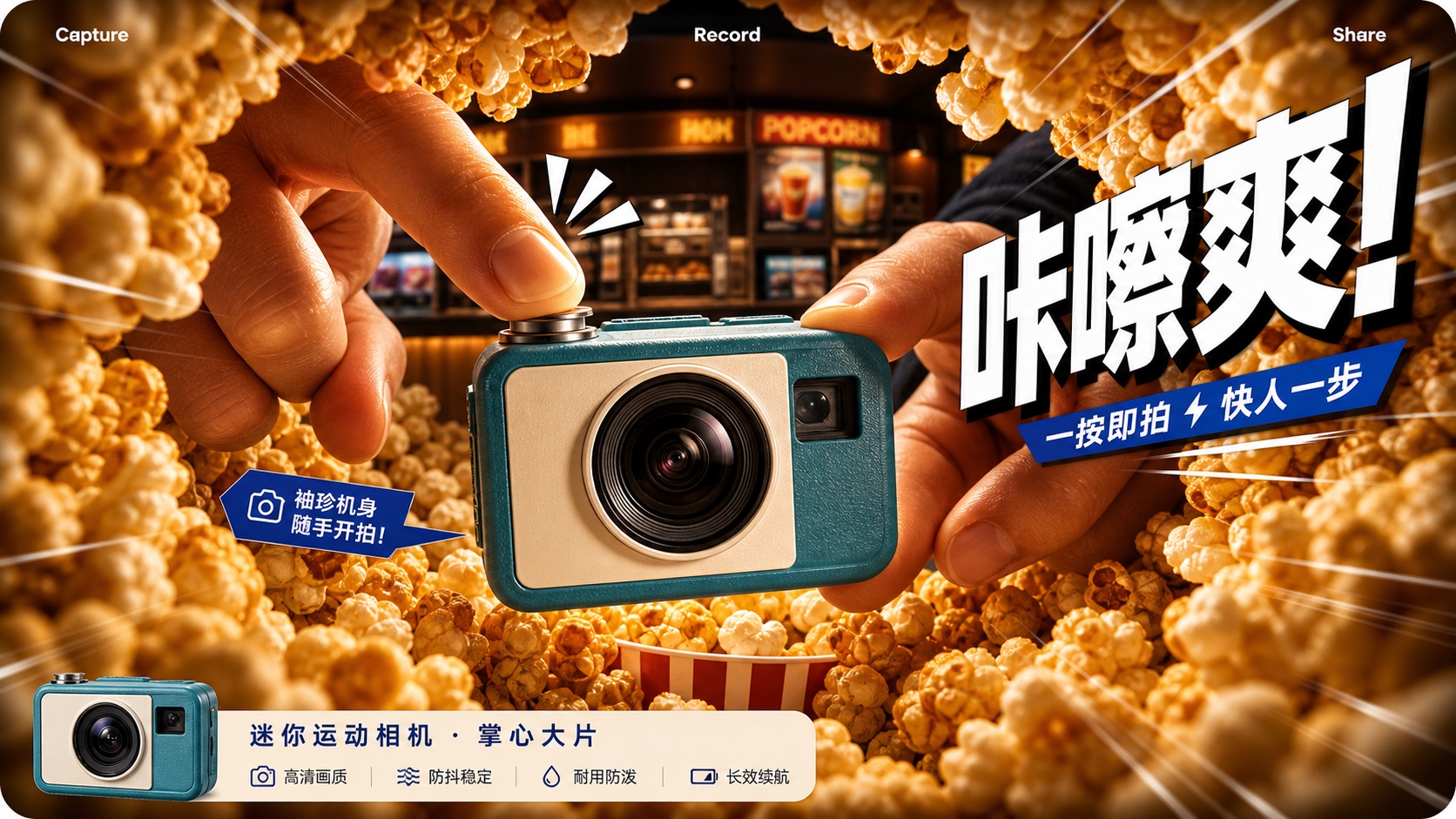 Warm Fisheye Product Impact Ad Style — example AI image, 16:9