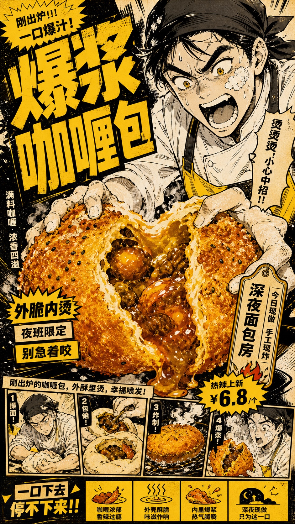 Yellow Black Manga Food Zine Ad Style — example AI image, 9:16