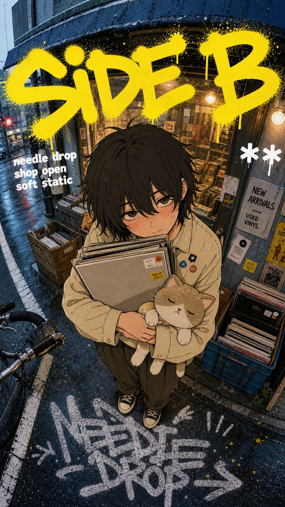 Yellow Graffiti Fisheye Manga Street Poster Style — example AI image, 9:16